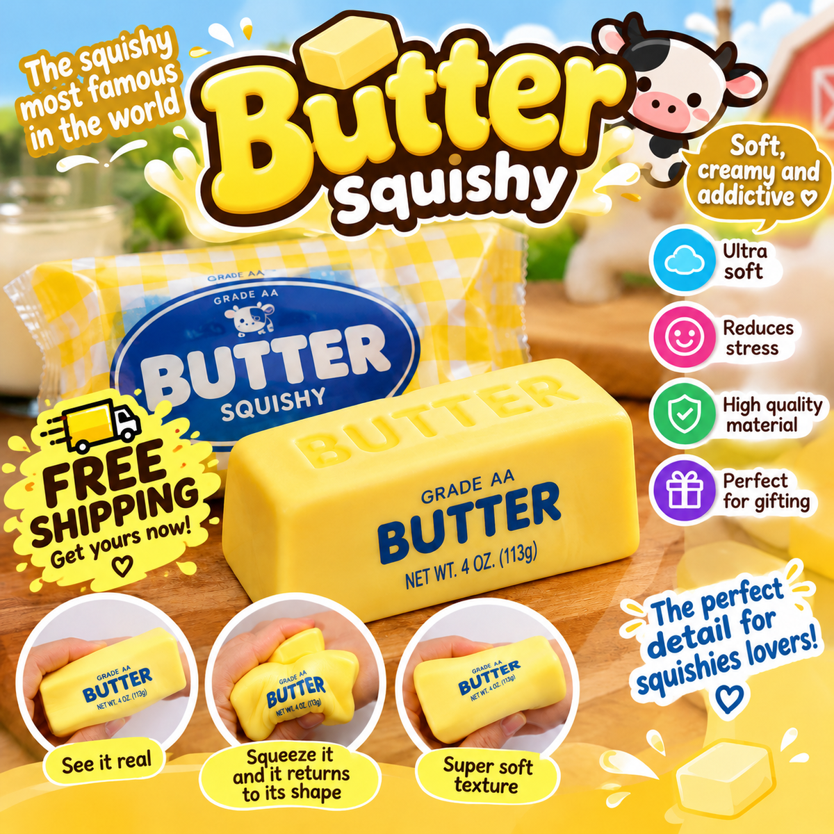 Butter stick squishy, soft and creamy stress relief squishy